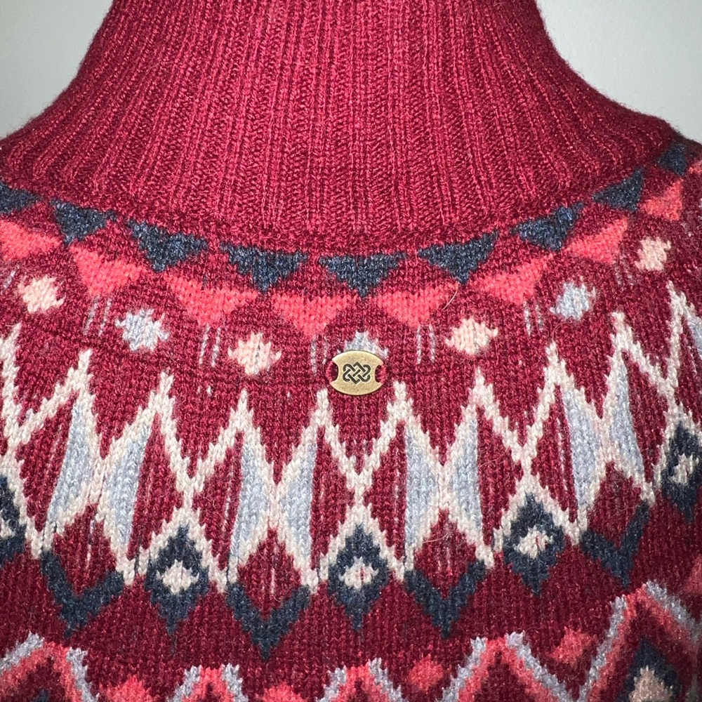 Sherpa Adventure Gear Fair Isle Turtleneck Sweater Red Nordic Knit Small - Picture 7 of 13